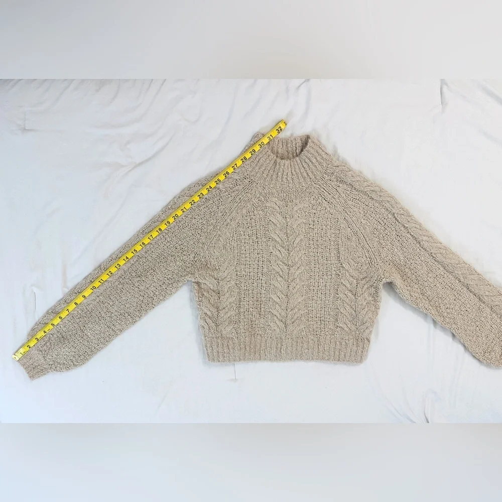 Sunday Best Cropped Cabled Knit Turtleneck Sweater - Beige/Tan - Picture 7 of 9